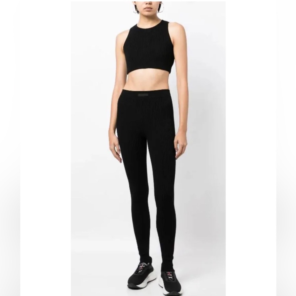 Essentials Black Ribbed High-Waist Leggings